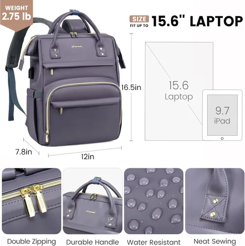 Miniatura 4 de LOVEVOOK - Mochila para laptop para mujer, mochila de moda para mujer.., Gris Púrpura, 15,6 pulg., Mochilas de viaje