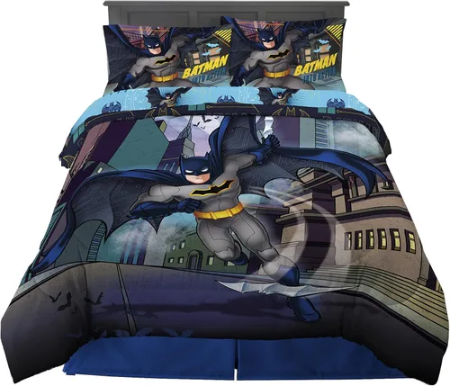 Franco Ropa de cama súper suave para niños, juego de edredón y sábanas, 5 piezas, tamaño completo, Batman