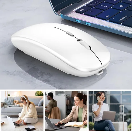 Miniatura 6 de Ratón inalámbrico recargable, mouse inalámbrico LED Bluetooth para iPad, mouse de computadora portátil delgado con receptor USB, conexión dual BT5.4