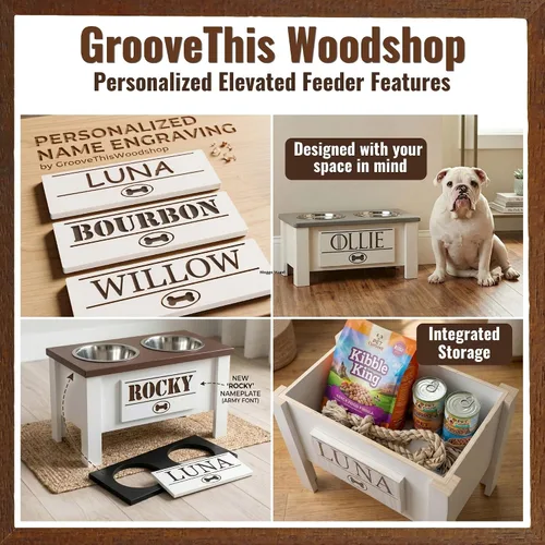 Miniatura 6 de GrooveThis Woodshop Soporte Personalizado de Cuenco Elevado para Perros de Tamaño Grande, Mediano, Pequeño y Extra Pequeño - Cuencos de Acero Negro