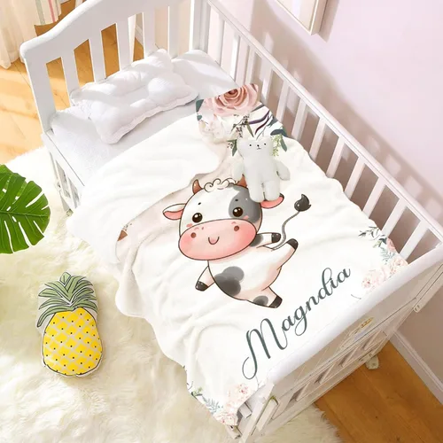 Miniatura 8 de Manta de bebé personalizada para niñas y niños pequeños, recién nacidos, regalos personalizados de vaca floral con nombre y texto, 40 x 30 pulgadas
