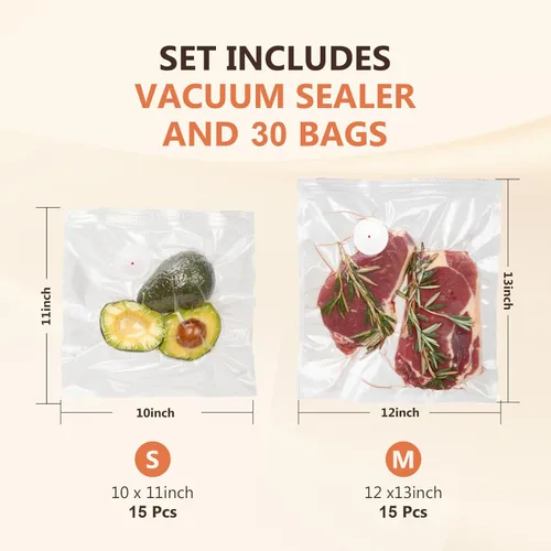 Miniatura 6 de Sellador al vacío para alimentos (selladores al vacío compactos + 30 bolsas de vacío reutilizables), potente sellador al vacío de mano