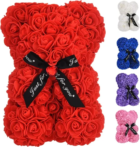 Miniatura 10 de Oso de peluche hecho de rosas, regalo para mujer, regalo para madre, hecho a mano, con tira de luces, con caja de regalo, para regalo de cumpleaños