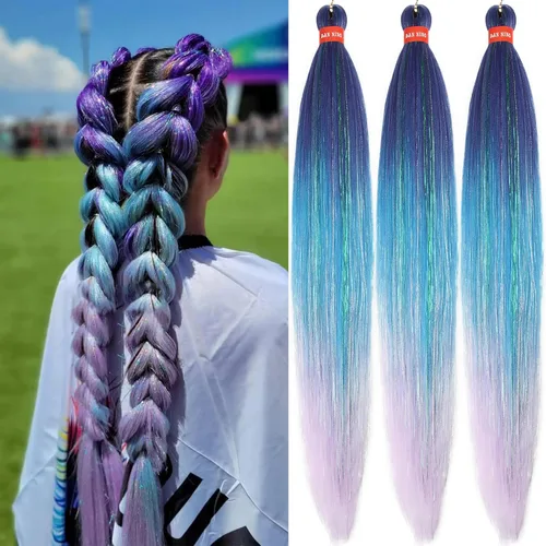 Miniatura 17 de Cabello trenzado preestirado ombré, extensiones de cabello trenzado sedoso, sin picazón, trenzas de cabello trenzado de ganchillo con textura Yaki