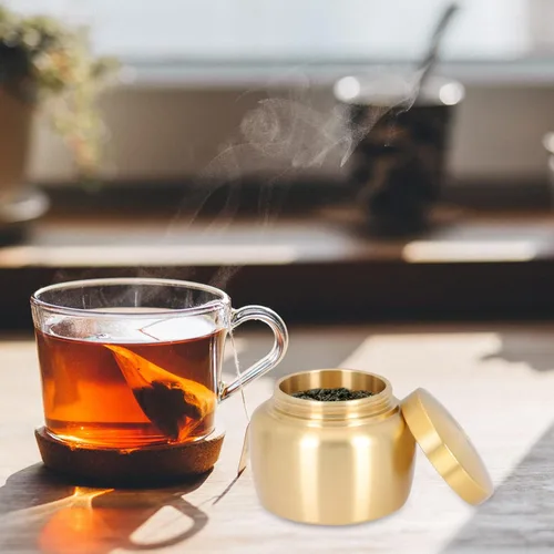 Miniatura 8 de Vaguelly Latas de té de cobre Latas de café Pequeño recipiente de almacenamiento de alimentos sellado para té, café, azúcar incienso en polvo