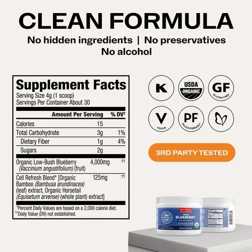 Miniatura 6 de Vimergy Polvo de arándano silvestre – Protege la salud cerebral* – Apoya la función cardiovascular* – Orgánico, vegano y sin gluten – 4.23 oz