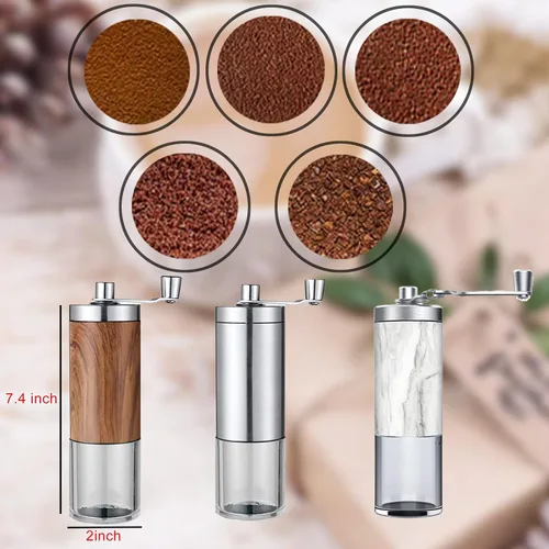 Miniatura 7 de Molinillo de café manual, molinillo de granos de café con ajustes ajustables, molinillo de café manual de acero inoxidable para camping, hogar