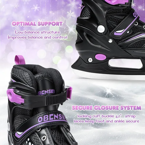Miniatura 5 de Patines de hielo ajustables OBENSKY para niños, niños y niñas con bolsa para patines, 4 tallas ajustables, patines de hielo para niños