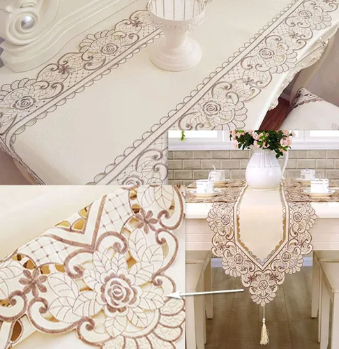 Miniatura 3 de LeLehome - Mantel de encaje bordado con flores color café