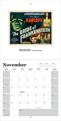 Miniatura 2 de Pósters de películas vintage, calendario de pared 2026 de 12 x 12 pulgadas, pósteres de película retro, impresos en papel de cartulina certificado