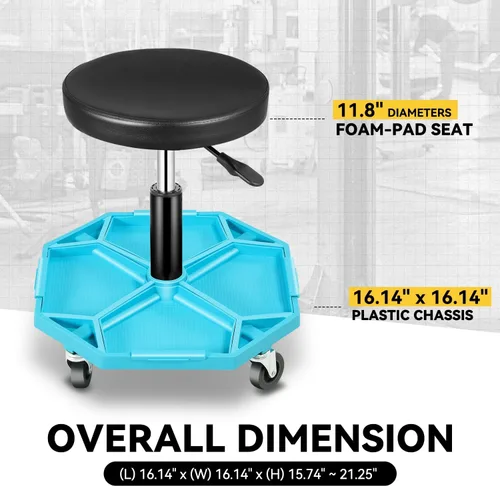 Miniatura 7 de Taburete Auto Dynasty para Mecánico, Asiento Neumático Ajustable y Rodante para Taller de Garaje con Bandeja para Herramientas, Asiento Rodante