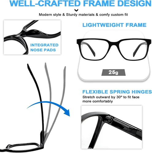 Miniatura 5 de Gafas de lectura con bloqueo de luz azul de 1.25+ para hombres, lectores de computadora, gafas de juego 1.0 1.25 1.5 2.0 2.25 2.5 2.75 3.0 3.5 4.0