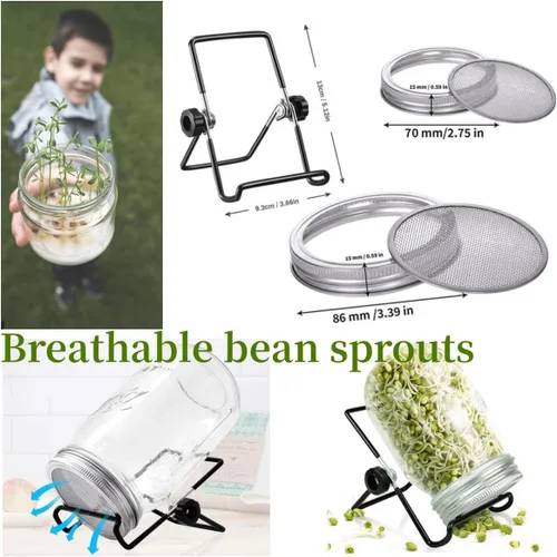 Miniatura 4 de Lulonpon Juego de 2 tarros para cultivar brotes, tarros de boca ancha de un cuarto de galón con tapas de germinación de pantalla de acero