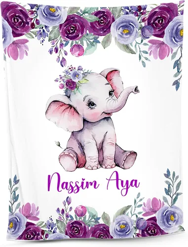 Miniatura 17 de NAZENTI Manta de bebé de elefante personalizada, manta de bebé niña personalizada con nombre y floral, regalo para niñas y niños, recién nacidos