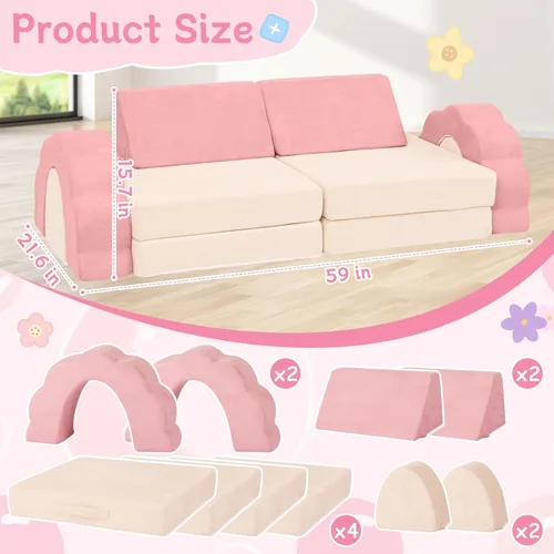 Miniatura 2 de Mini sofá de juegos para niños, sofá modular de espuma de flores, sofá convertible suave con funda lavable, muebles de escalada