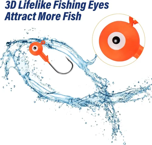 Miniatura 2 de Alwonder Paquete de 10 cabezas redondas de pesca, ganchos de róbala de lubina, ojos 3D, acero de alto carbono, 1/8-1/2 onzas, cabeza de plantilla