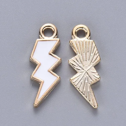 Miniatura 3 de DanLingJewelry 100 dijes de destello blanco esmaltado, dijes de relámpago para hacer joyas 100pcs-Flash Blanco