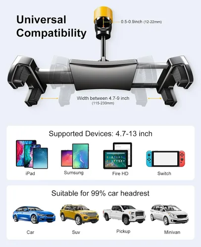 Miniatura 7 de LINCO Soporte para tablet para asiento trasero – Soporte ajustable para iPad para coche – Soporte de tableta de coche para viajes – Se adapta a