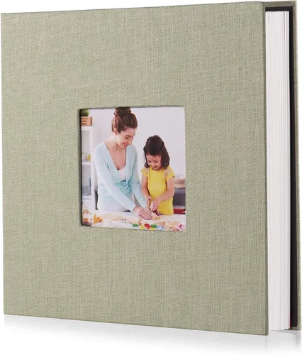Miniatura 30 de HoneyTolly Álbum de fotos autoadhesivo para fotos de 4 x 6 imágenes, cubierta magnética de lino, 15 hojas/30 páginas en blanco para bodas Beige claro