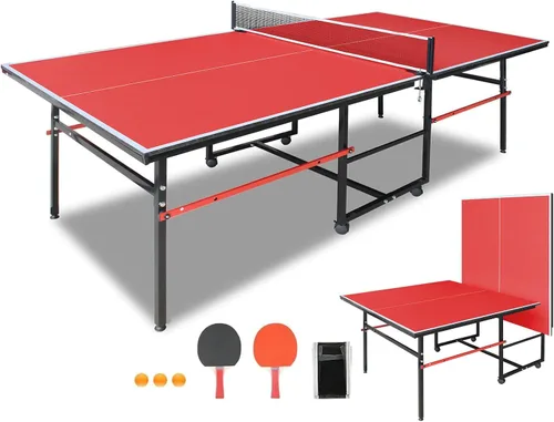 Miniatura 15 de IUNNDS Mesa de tenis de mesa portátil de 6/8/8.5/9 pies, juego de ping pong plegable para interiores con red y juego de postes, 2 paletas y 3 pelotas