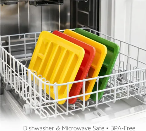 Miniatura 6 de Dependable Industries inc. Essentials Juego de 3 platos rectangulares para tacos, bandejas de plástico sin BPA con divisores, apilables, aptos