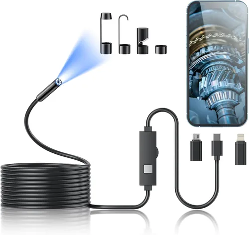 Miniatura 10 de Cámara endoscopio con luz, herramientas de boroscopio HD 1920P con 8 luces LED ajustables, endoscopio con cámara de serpiente semirrígida