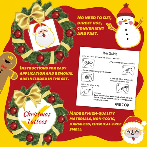 Miniatura 7 de 240 tatuajes temporales de Navidad para niños, tatuajes impermeables envueltos individualmente con purpurina, la mejor opción para rellenos
