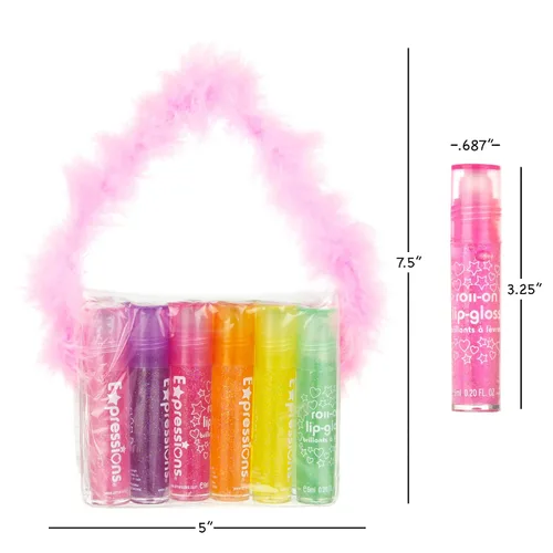 Miniatura 6 de EXPRESSIONS Juego de brillo labial enrollable de 12 piezas con mango de marabú y estuche de transporte, sabores afrutados surtidos, maquillaje