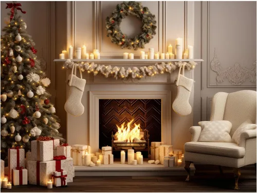 Miniatura 9 de VitalCozy Telón de fondo de chimenea de Navidad, árbol de Navidad, calcetín navideño, decoración de fondo de poliéster para accesorios de estudio