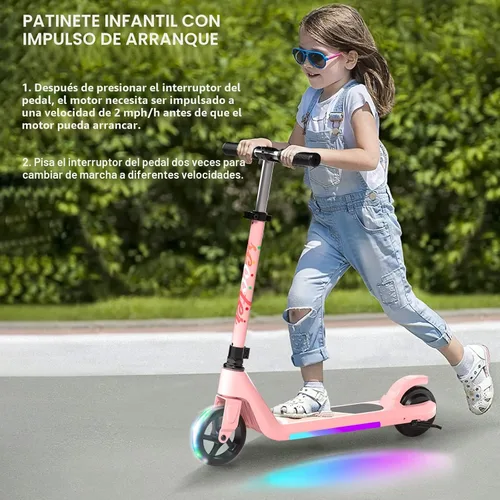 Miniatura 5 de LINGTENG Patinete Eléctrico para Niños de 6 a 10 Años, Patinete de Impulso con Arranque por Patada con Velocidad y Altura Ajustables, Rueda Luminosa