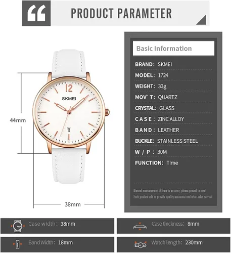Miniatura 6 de SKMEI Womens Watches for Ladies Female Leather Band Big face Waterproof Thin Minimalist Fashion Casual Simple Dress Analog Quartz with Date Luminous
