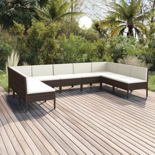 Juego de salón de patio de 9 piezas con cojines, sofá al aire libre, juego de bar de patio, muebles modernos de exterior, banco de comedor con