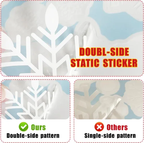 Miniatura 6 de Enwokran Calcomanías blancas para ventana de Navidad, 10 hojas, 245 unidades, calcomanías reutilizables de doble cara impresas autoadhesivas