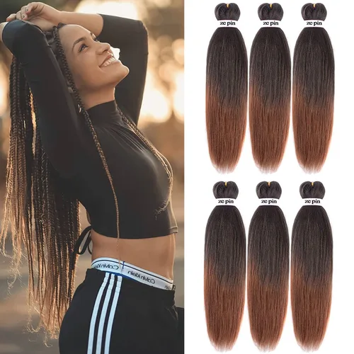 Miniatura 44 de Cabello trenzado preestirado de 22 pulgadas, 6 paquetes de cabello profesional suave Yaki trenzado para trenzas con ajuste de agua caliente