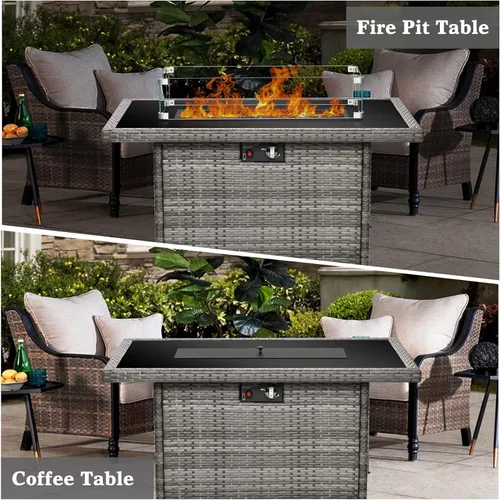 Miniatura 7 de Mesa con fogón a propano Vakollia, fogón de gas al aire libre de 44 pulgadas 55000 BTU rectangular con protector contra el viento de vidrio