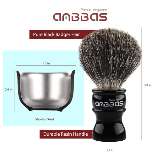Miniatura 4 de Anbbas Brocha de afeitar de pelo de tejón, soporte, cuenco de espuma, jabón de 3.5 onzas, maquinilla de afeitar recta con bolsa y corte de afeitar