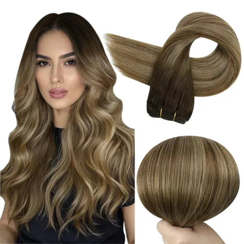 Miniatura 58 de Full Shine Extensiones de cabello humano, 18 pulgadas, mechones de trama, color #2 castaño oscuro, 3.5 onzas, cabello Remy para coser, doble trama