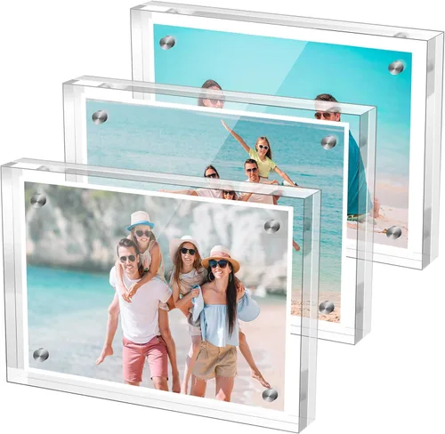 Miniatura 9 de Marco de Fotos de Acrílico de 5×7 Pulgadas, Marco de Fotos Magnético Transparente para Boda, Marco de Fotos Doble Cara Sin Marco para Escritorio