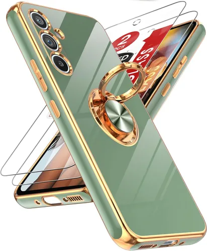 Miniatura 15 de LeYi Funda para Samsung Galaxy S22 Ultra con soporte de anillo giratorio de 360°, soporte magnético, chapado en oro rosa, borde protector para Negro