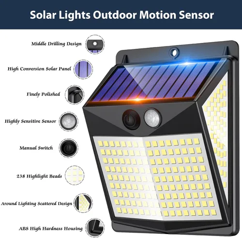 Miniatura 2 de Luces solares para exteriores con sensor de movimiento - Lámparas solares con detector de movimiento para exteriores, 238 LED con iluminación