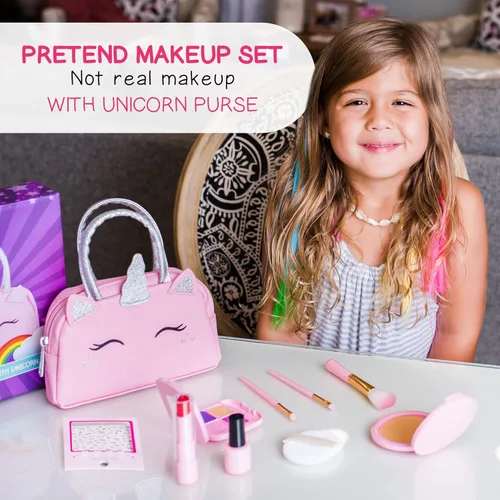 Miniatura 2 de Kit de maquillaje de simulación para niñas pequeñas con bolso de unicornio: juego de juguetes de maquillaje falso (no real) para niños pequeños