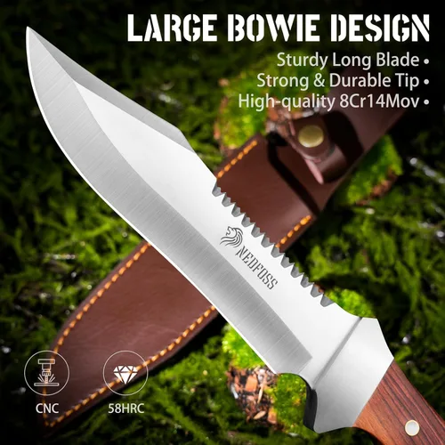 Miniatura 2 de NedFoss Cuchillo de supervivencia de 13 pulgadas con funda, cuchillos de campamento de hoja grande de 7 pulgadas con mango de palisandro, cuchillo