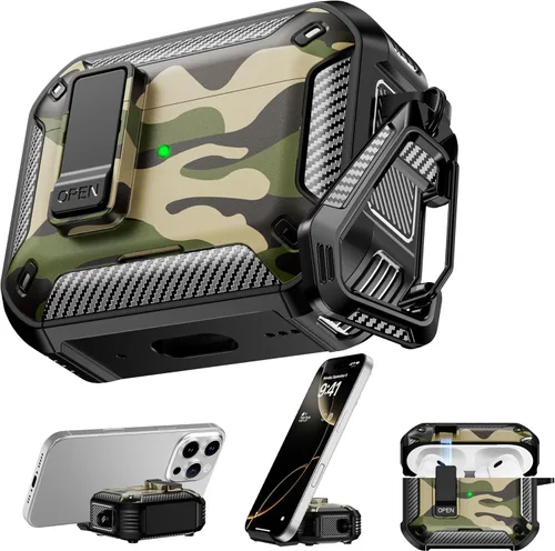 Miniatura 20 de RFUNGUANGO Funda protectora para AirPods Pro de 2ª generación con kit de limpieza, funda rígida militar con cerradura para funda de carga de AirPod