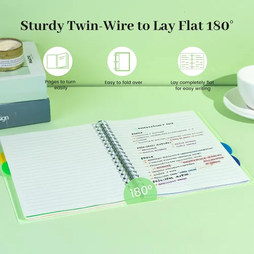 Miniatura 3 de Yoment Cuaderno de 5 materias con separadores de pestañas, cuaderno en espiral B5, 7 x 10 pulgadas, cuadernos rayados para trabajo de oficina