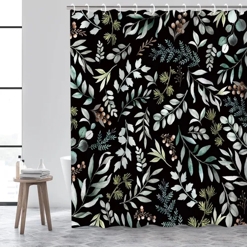 Miniatura 8 de RosieLily Cortinas de ducha florales rosas para baño, cortina de ducha de flores de acuarela para niñas, juego de cortina de ducha con ganchos