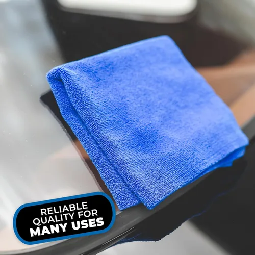 Miniatura 6 de The Rag Company - Toallas de microfibra 365 sin bordes (paquete de 10) Mezcla premium 70/30, pulido profesional, eliminación de cera, detallado Azul