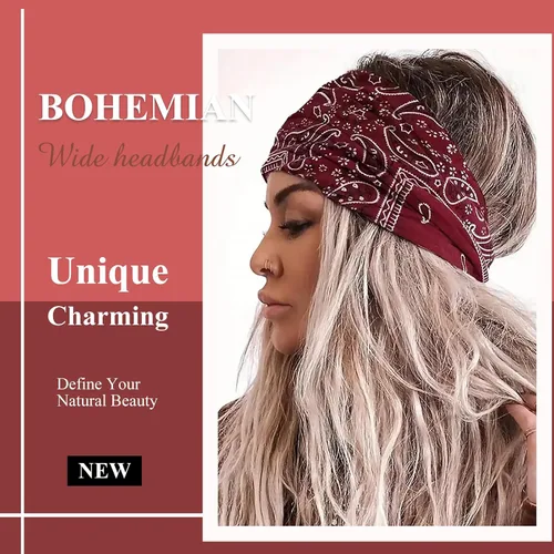 Miniatura 3 de AKTVSHOW Diademas tipo bandana de 7 pulgadas de ancho para mujer, diademas turbantes de cachemira de moda para cabello grueso, antideslizantes