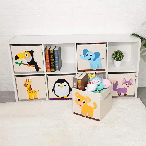 Miniatura 7 de Contenedores cúbicos plegables de tela para guardar juguetes de animales/Caja/Organizador para niños, 13 pulgadas (Tucán)