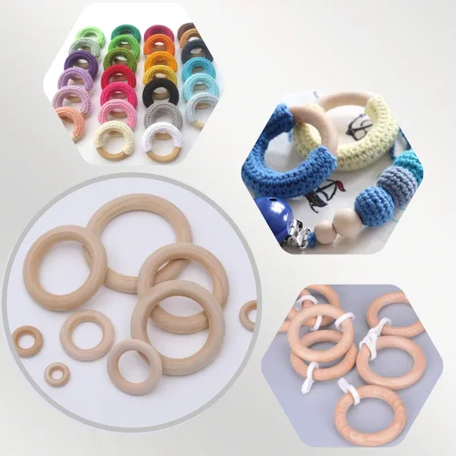 Miniatura 7 de NNHOM 70 anillos de madera para macramé, 7 tamaños de círculos de madera para manualidades, anillos para manualidades, fabricación de joyas
