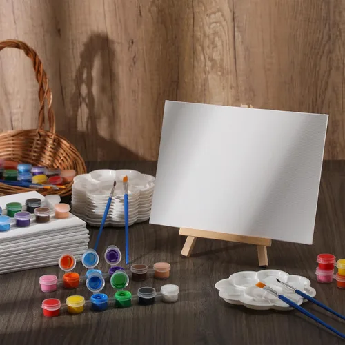 Miniatura 3 de Qilery Juego de 24 mini tableros de lienzo y caballete de 6 x 8 pulgadas para pintar, tiras de pintura acrílica, paletas, pinceles, lienzos, kits